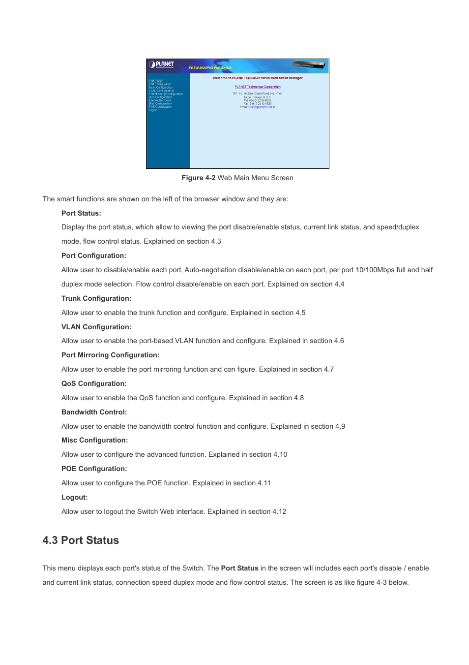 3 port status | Planet Technology FGSW-2620PVS User Manual | Page 36 / 56