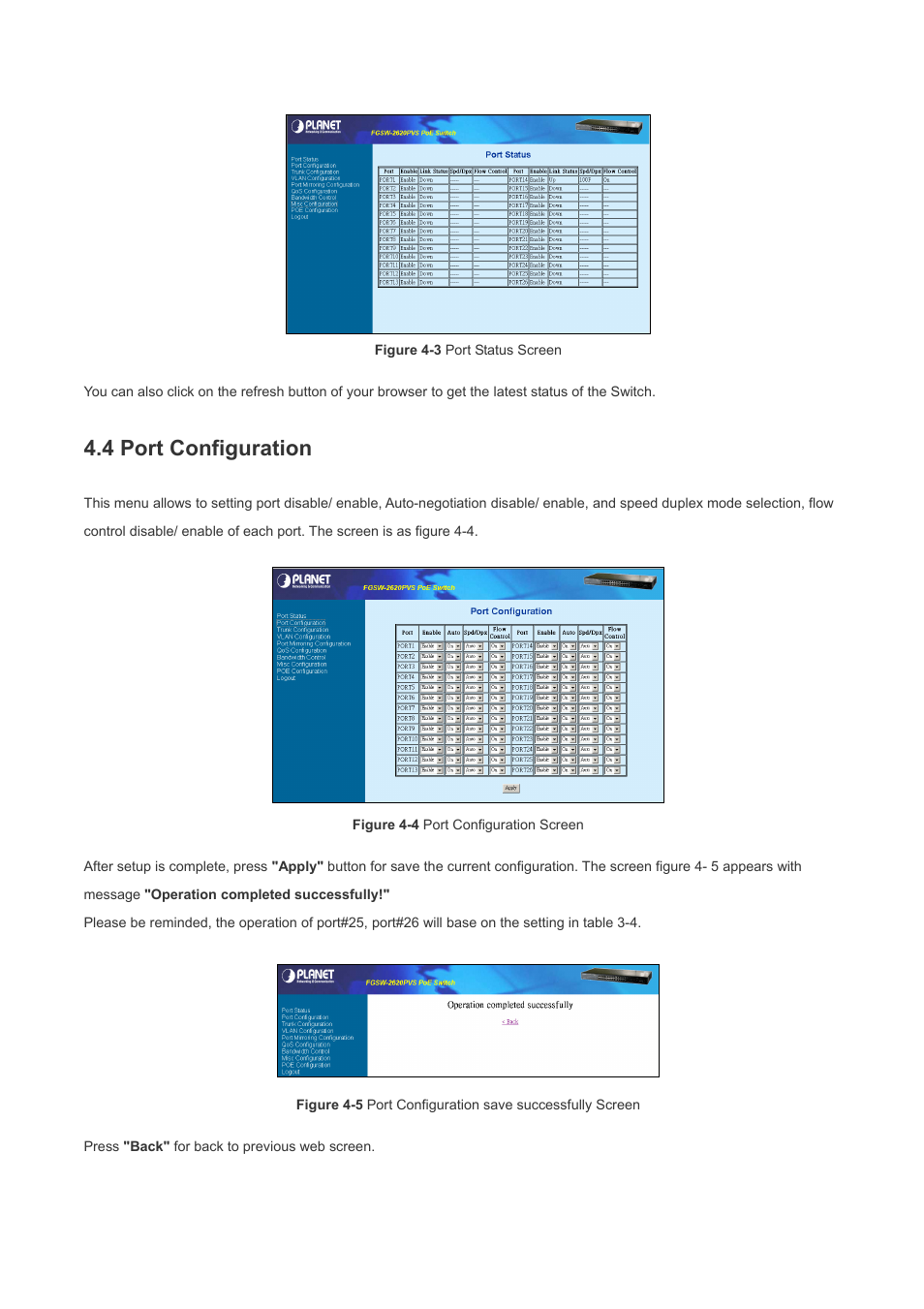 4 port configuration | Planet Technology FGSW-2620PVS User Manual | Page 37 / 56