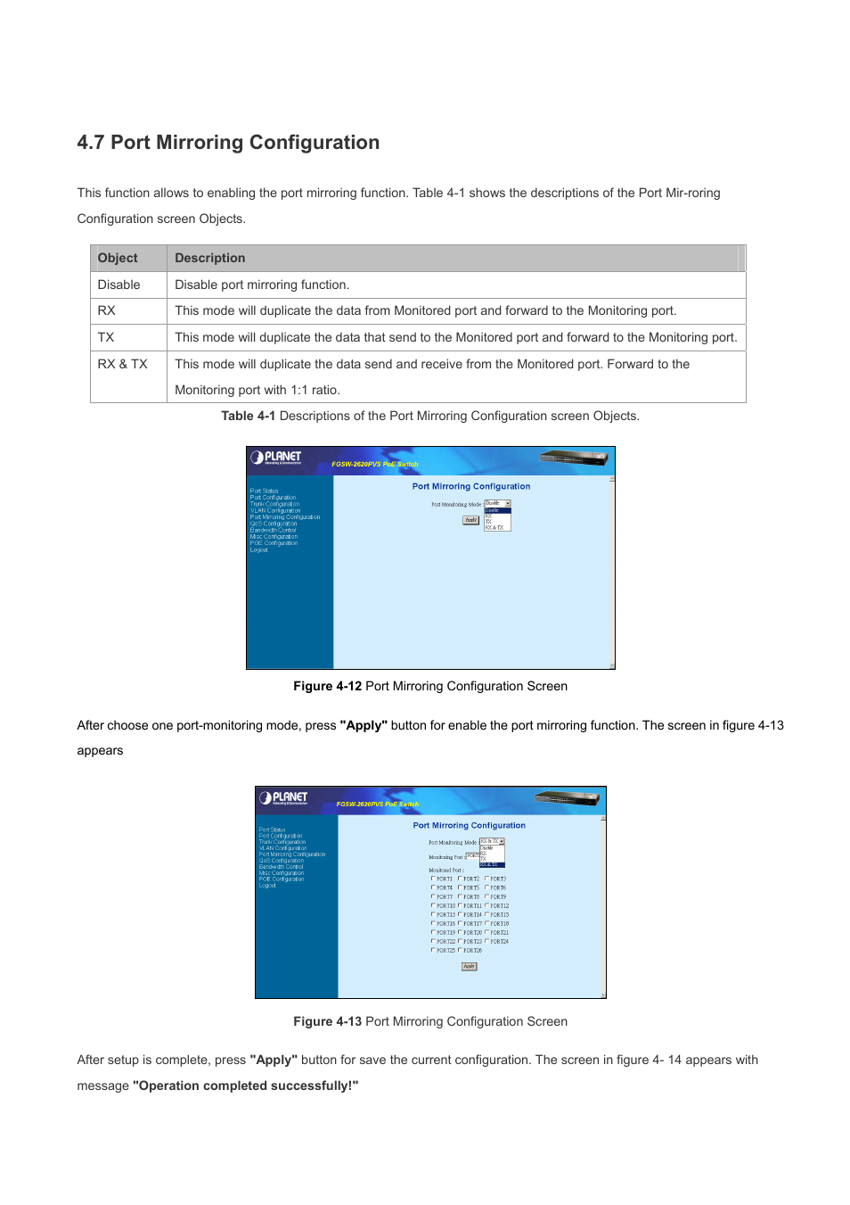 7 port mirroring configuration | Planet Technology FGSW-2620PVS User Manual | Page 40 / 56