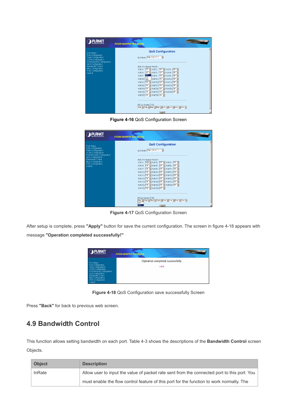 9 bandwidth control | Planet Technology FGSW-2620PVS User Manual | Page 42 / 56