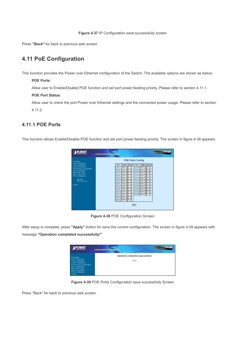 11 poe configuration, 1 poe ports | Planet Technology FGSW-2620PVS User Manual | Page 50 / 56