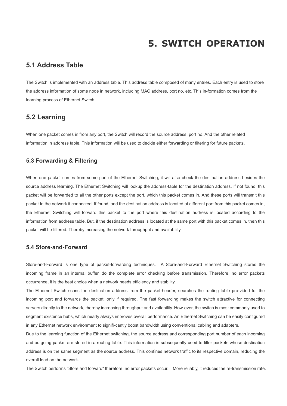 Switch operation, 1 address table, 2 learning | 3 forwarding & filtering, 4 store-and-forward | Planet Technology FGSW-2620PVS User Manual | Page 52 / 56