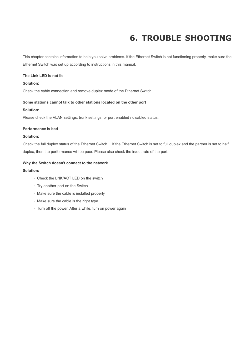 Trouble shooting | Planet Technology FGSW-2620PVS User Manual | Page 54 / 56