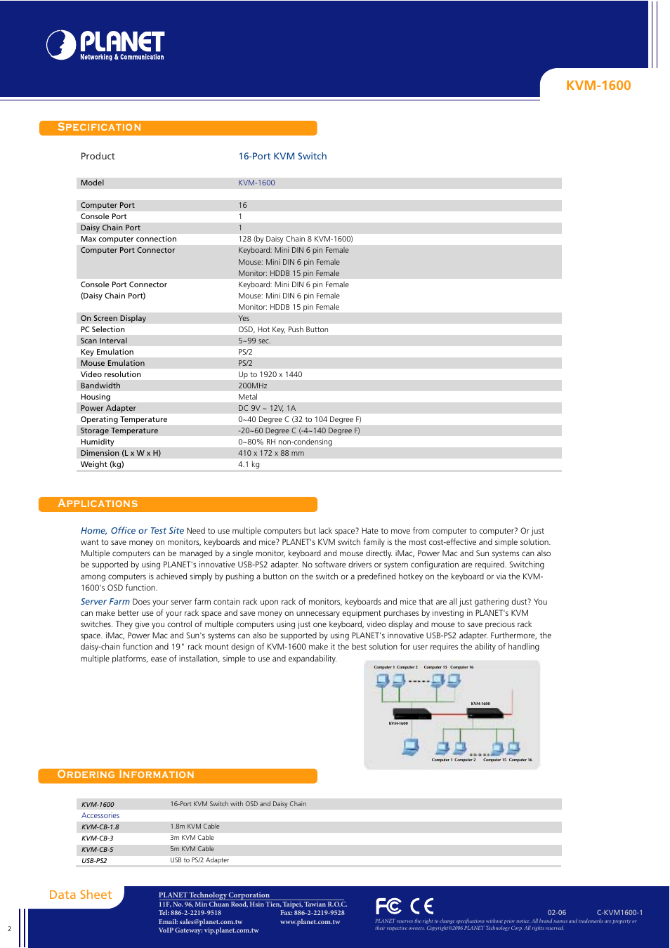 Kvm-1600 | Planet Technology KVM-1600 User Manual | Page 2 / 2