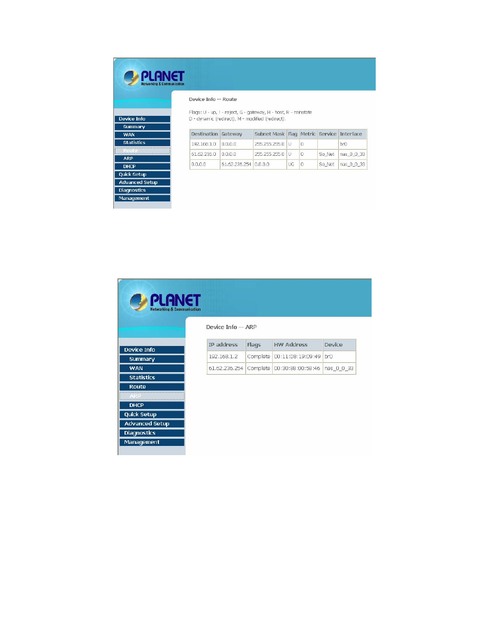 8 arp, 9 dhcp | Planet Technology ADSL 2/2+ Router with USB Port ADE-3410v2 User Manual | Page 24 / 62