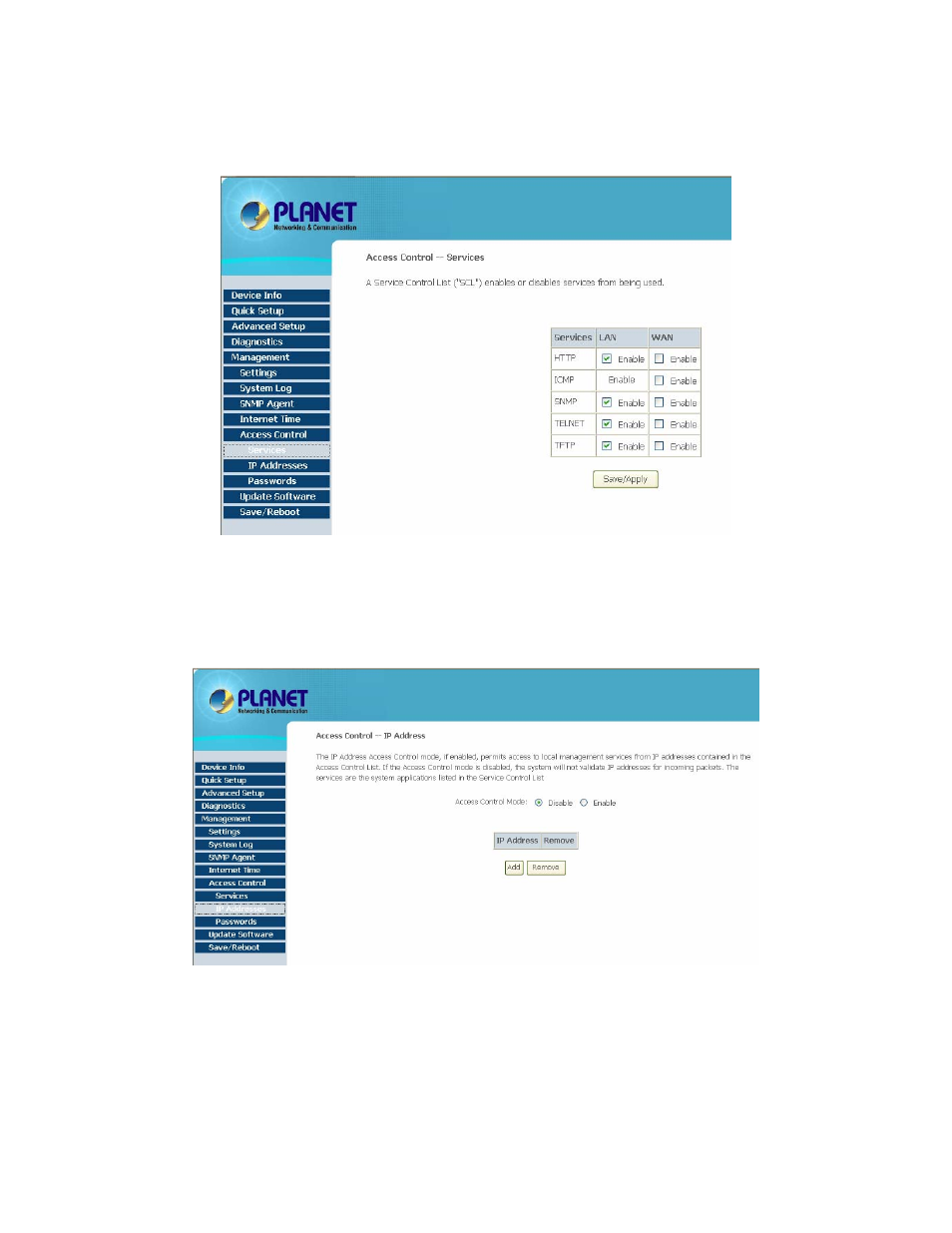 2 access control -- ip addresses | Planet Technology ADSL 2/2+ Router with USB Port ADE-3410v2 User Manual | Page 51 / 62