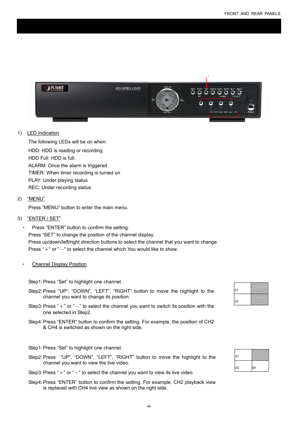 Front and rear panels, 1 front panels, 1 dvr-460 | Front and rear panels 2.1 front panels | Planet Technology DVR-860 User Manual | Page 10 / 79
