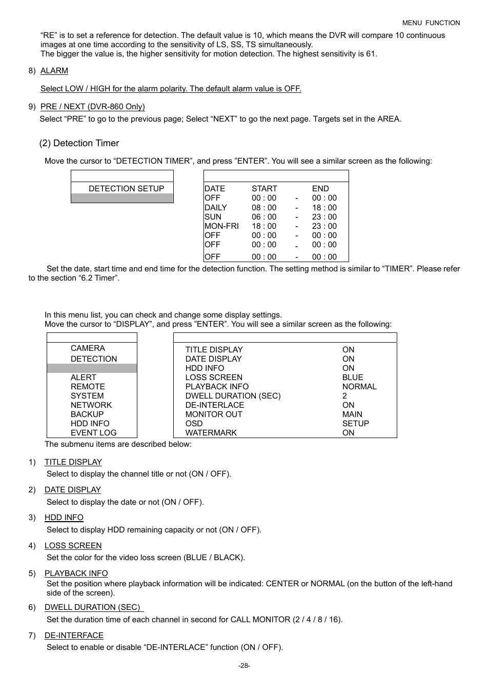 2) detection timer, 3 display | Planet Technology DVR-860 User Manual | Page 34 / 79