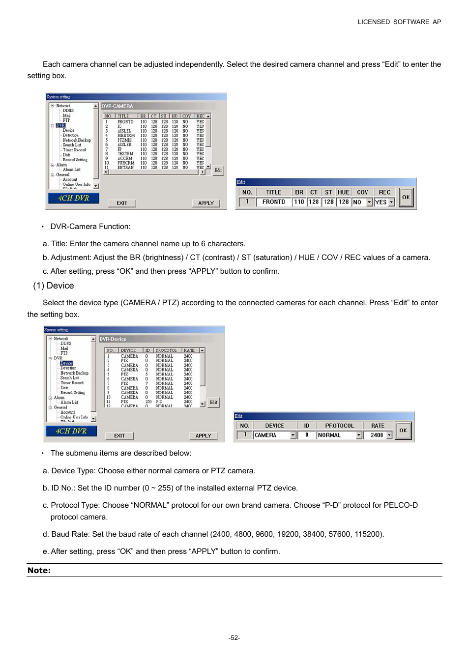 2 dvr, 1) device, Refer to section “ (1) device | Planet Technology DVR-860 User Manual | Page 58 / 79