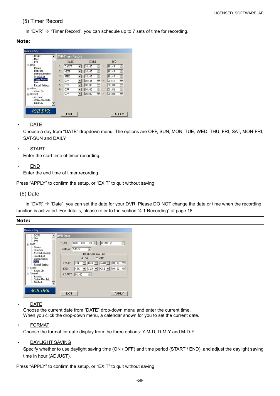 5) timer record, 6) date | Planet Technology DVR-860 User Manual | Page 62 / 79