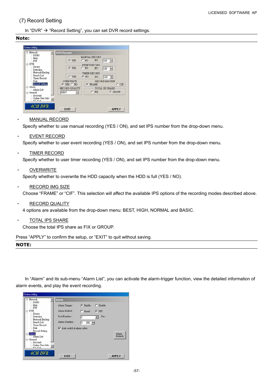 7) record setting, 3 alarm | Planet Technology DVR-860 User Manual | Page 63 / 79
