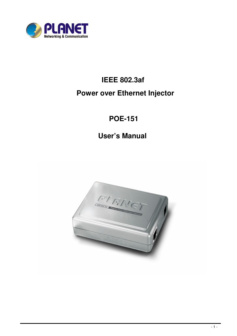 Planet Technology POE-151 User Manual | 10 pages