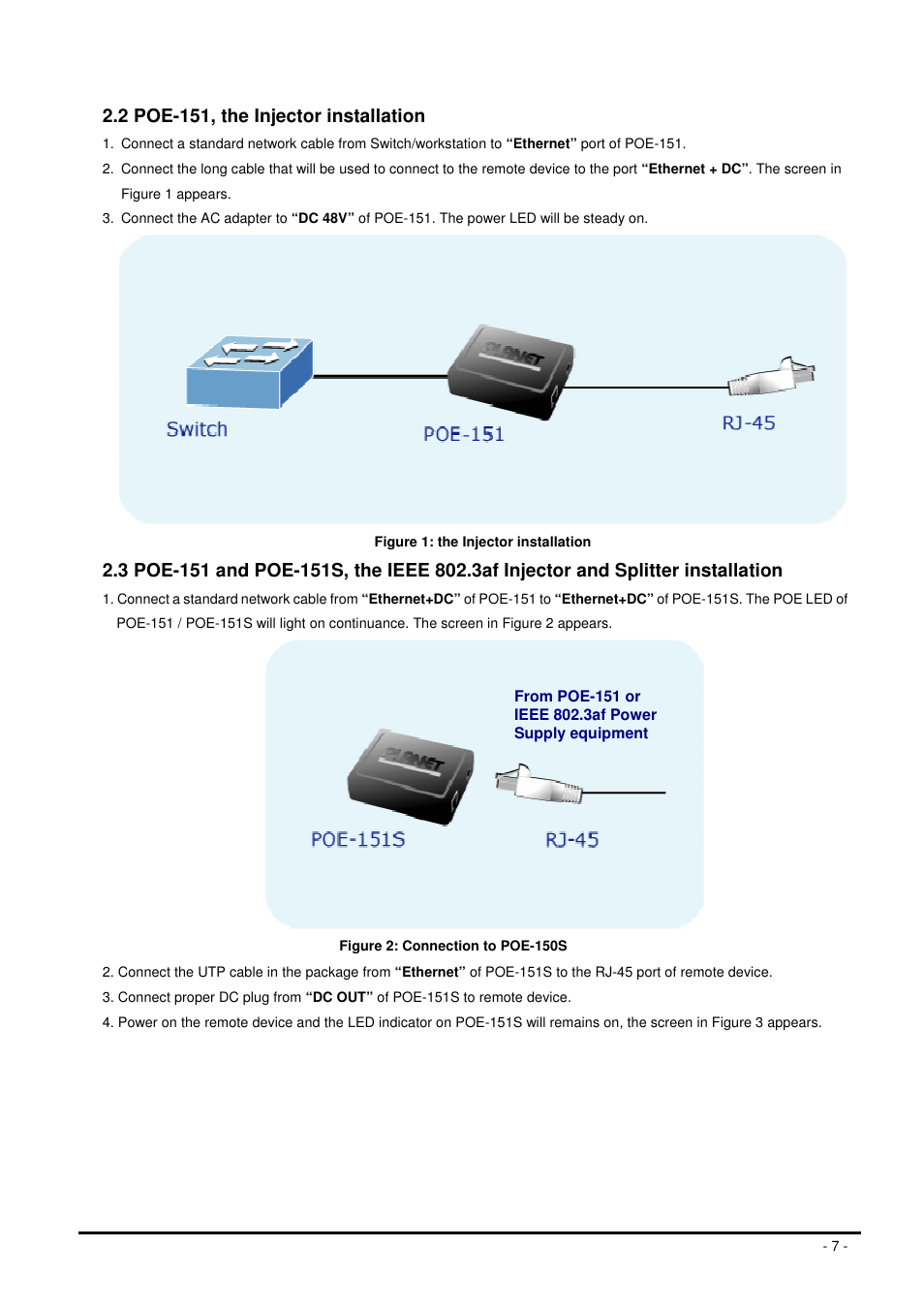 2 poe-151, the injector installation | Planet Technology POE-151 User Manual | Page 7 / 10