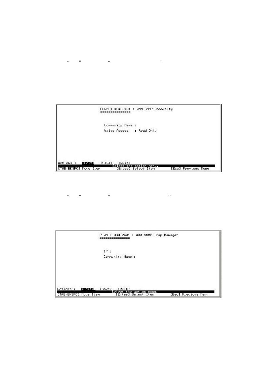2-2 community strings, 2-3 trap managers, 3 lacp configuration | Planet Technology WSW-2401 User Manual | Page 28 / 78