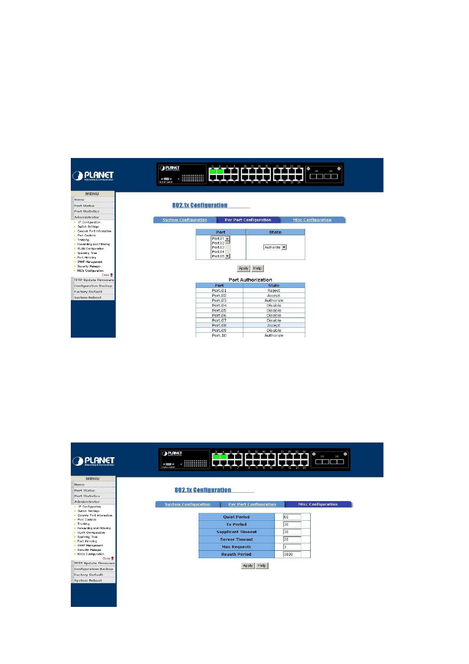 12-2 per port configuration, 12-3 misc configuration | Planet Technology WSW-2401 User Manual | Page 55 / 78