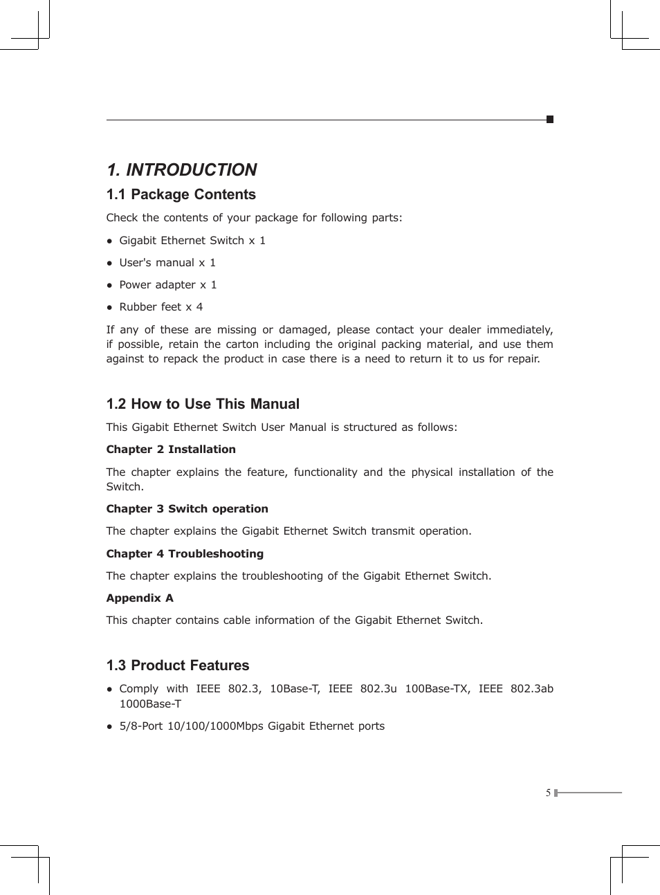 Introduction, 1 package contents, 2 how to use this manual | 3 product features | Planet Technology GSD-Series User Manual | Page 5 / 20