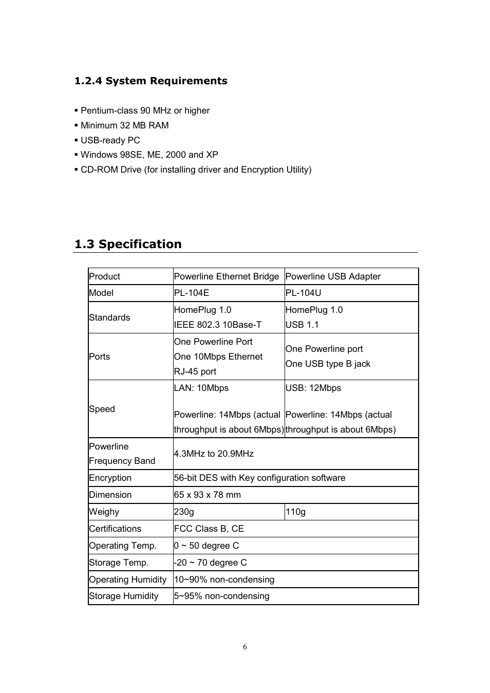 4 system requirements, 3 specification | Planet Technology USB Powerline Adapter PL-104U User Manual | Page 10 / 23