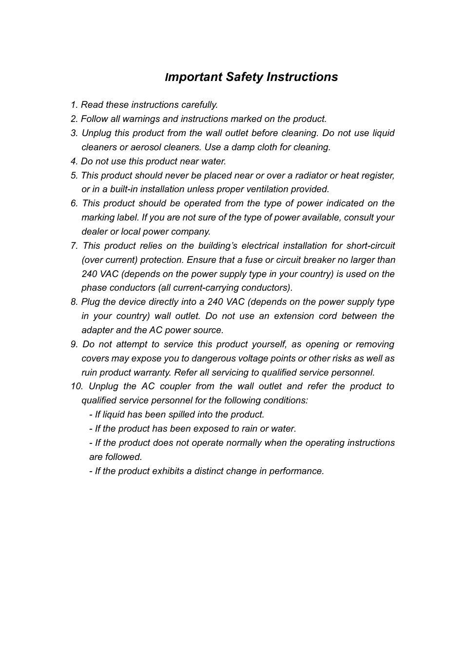 Mportant safety instructions | Planet Technology USB Powerline Adapter PL-104U User Manual | Page 3 / 23