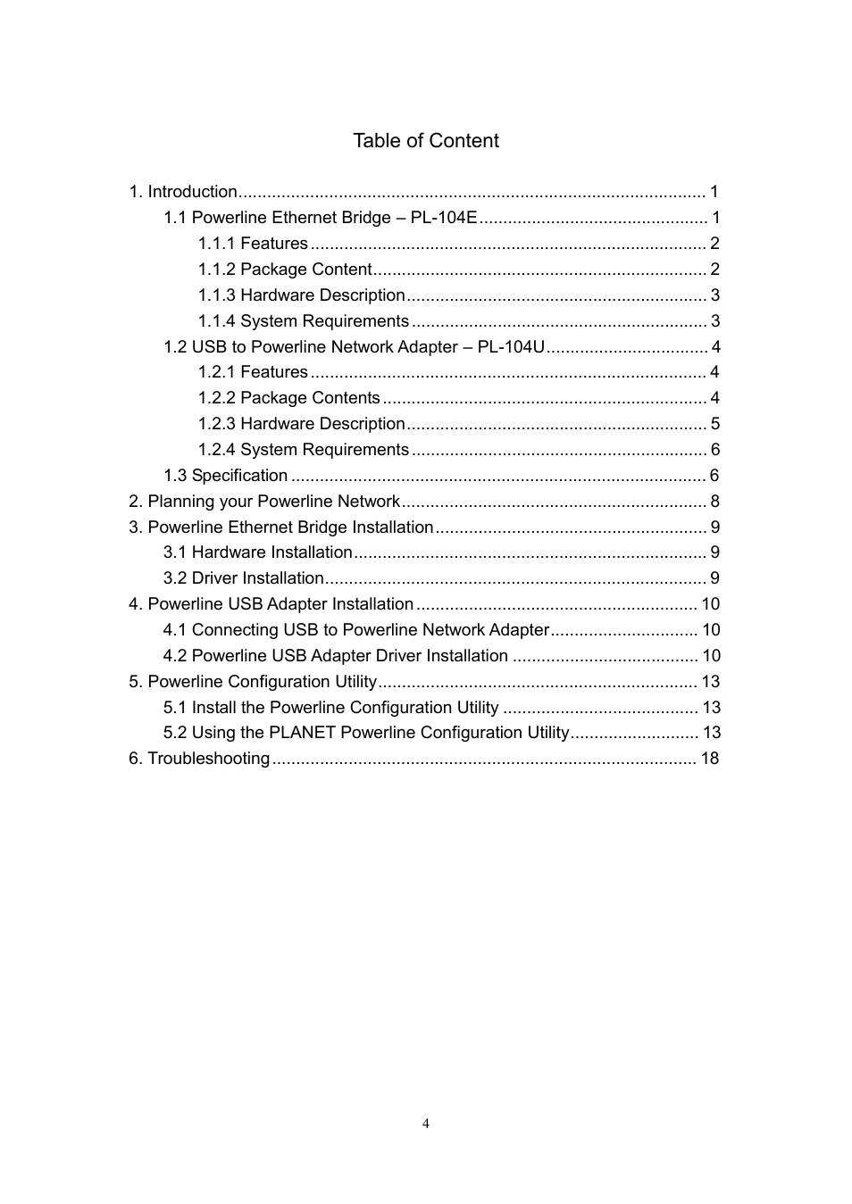 Planet Technology USB Powerline Adapter PL-104U User Manual | Page 4 / 23