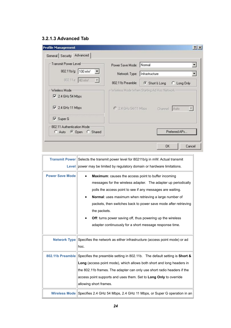 3 advanced tab, 2 modify a profile, 3 remove a profile | Planet Technology WL-U357 User Manual | Page 28 / 35