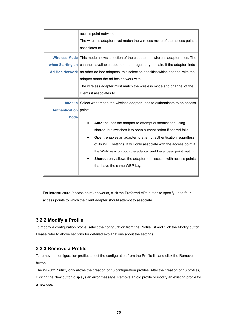 2 modify a profile, 3 remove a profile | Planet Technology WL-U357 User Manual | Page 29 / 35