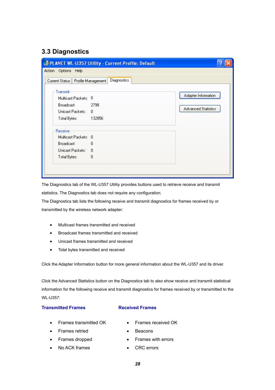 3 diagnostics | Planet Technology WL-U357 User Manual | Page 32 / 35