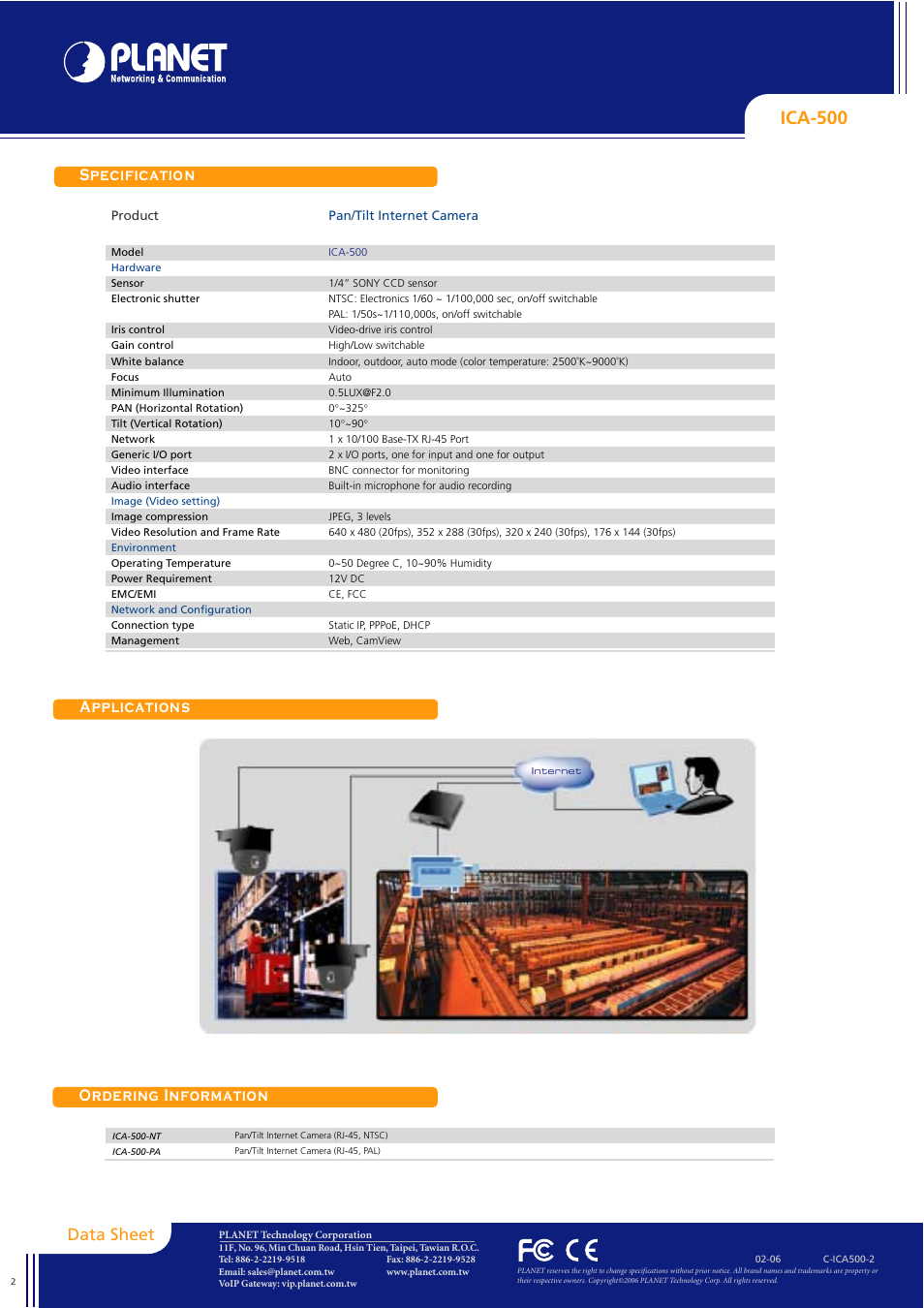 Ica-500, Warehouse production area, Headquarter | Planet Technology ICA-500 User Manual | Page 2 / 2