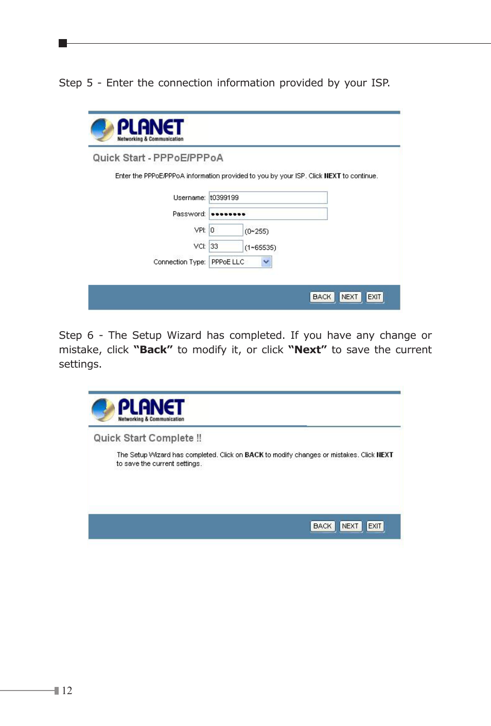 Planet Technology 802.11n Wireless ADSL 2/2+ Router ADN-4000 User Manual | Page 12 / 16