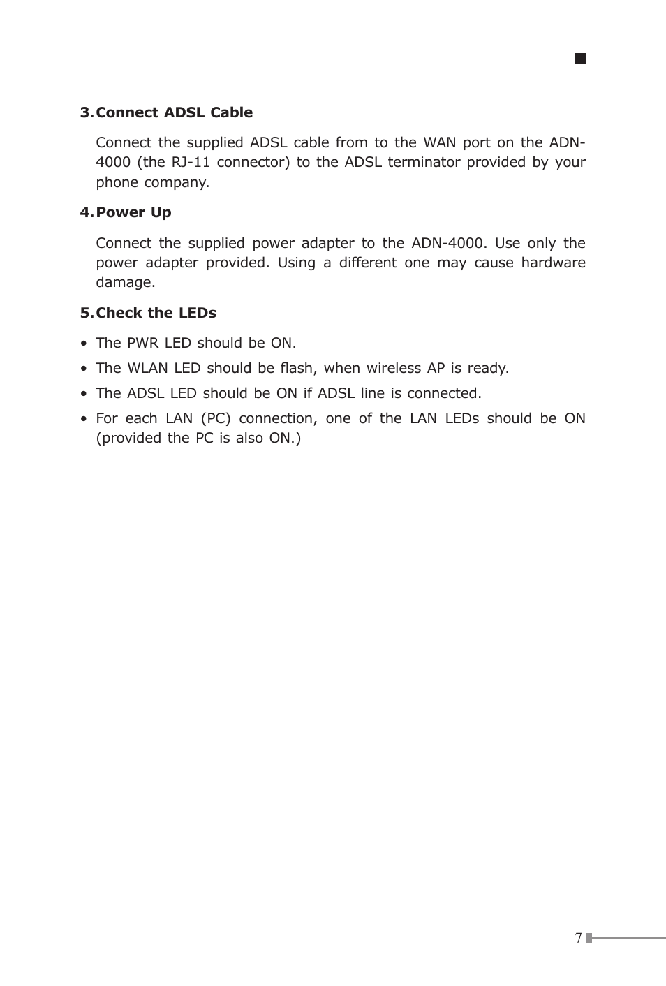 Planet Technology 802.11n Wireless ADSL 2/2+ Router ADN-4000 User Manual | Page 7 / 16