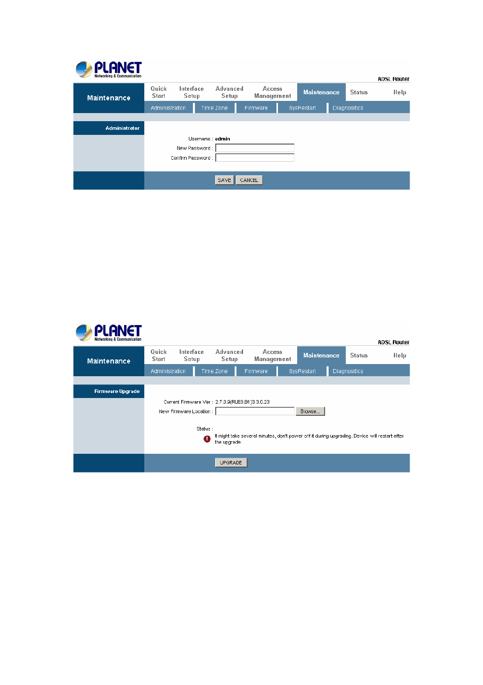 4 firmware update, 5 system log | Planet Technology ADSL 2/2+ Router ADE4400v2 User Manual | Page 31 / 55