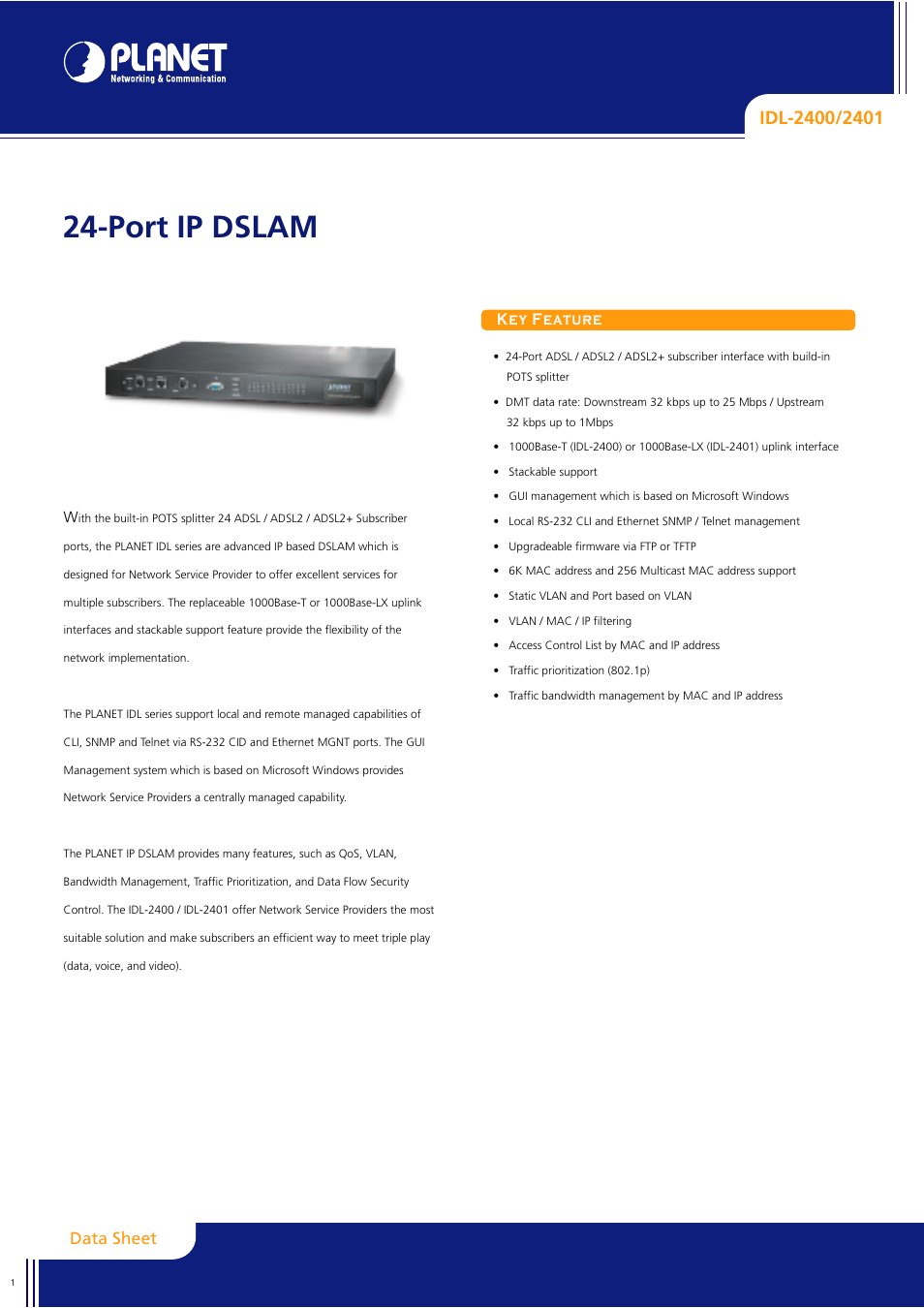 Planet Technology IP DSLAM IDL-2400 User Manual | 3 pages