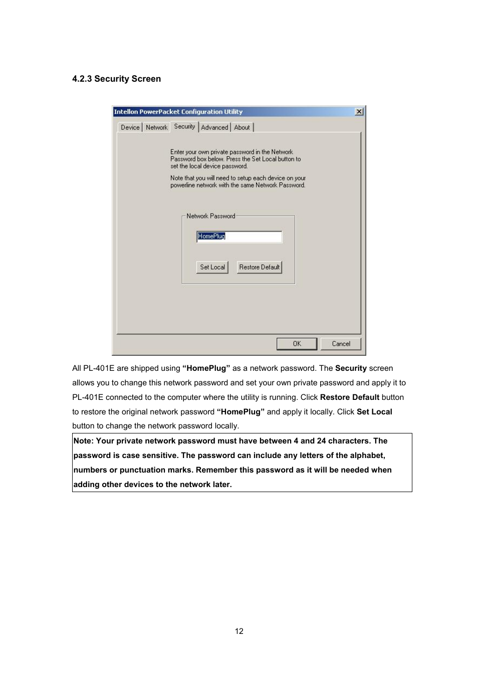 3 security screen | Planet Technology PL-401E User Manual | Page 15 / 19
