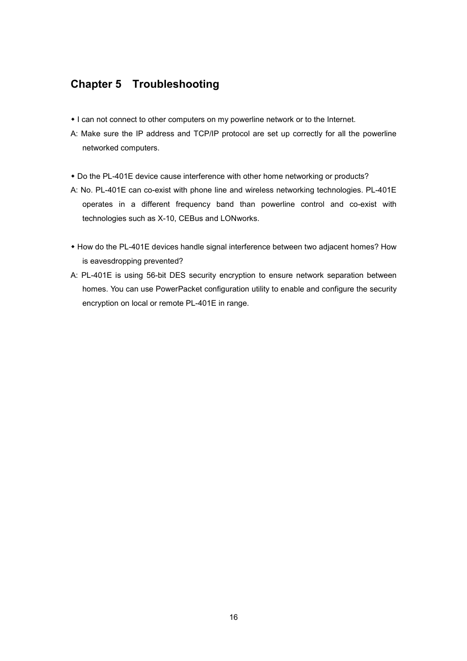 Chapter 5 troubleshooting | Planet Technology PL-401E User Manual | Page 19 / 19