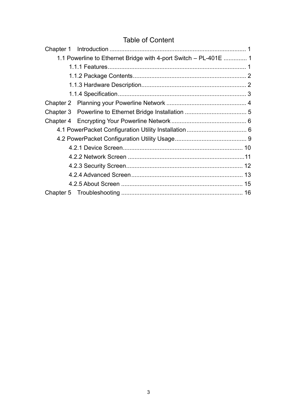 Table of content | Planet Technology PL-401E User Manual | Page 3 / 19