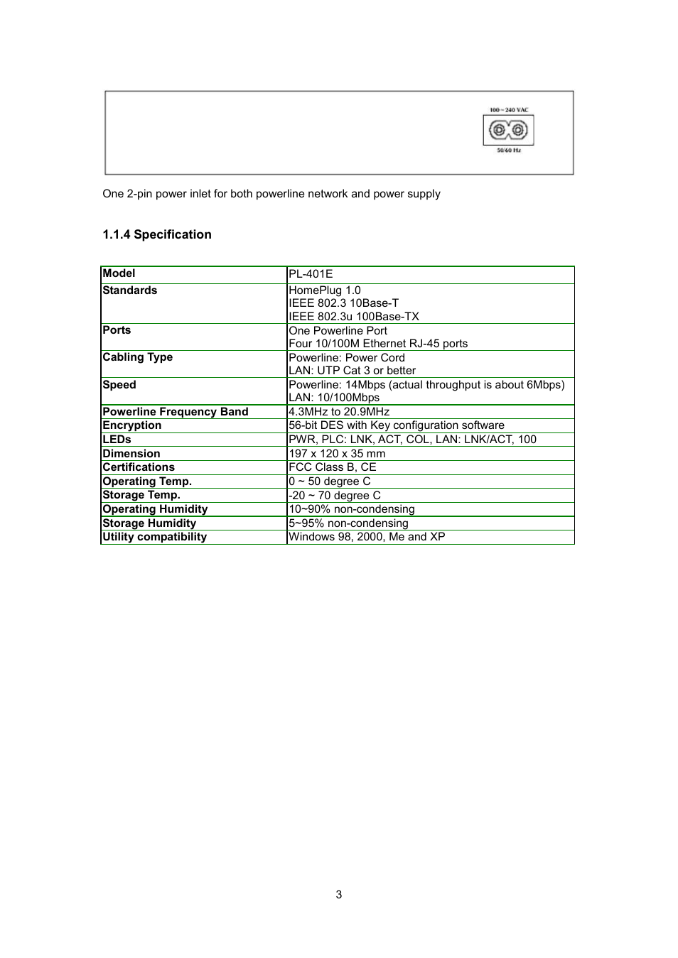 4 specification | Planet Technology PL-401E User Manual | Page 6 / 19