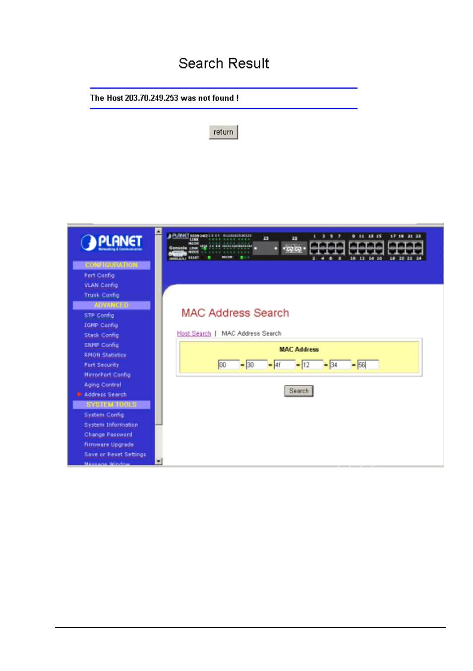2 mac address search | Planet Technology SGSW-2402 User Manual | Page 29 / 63