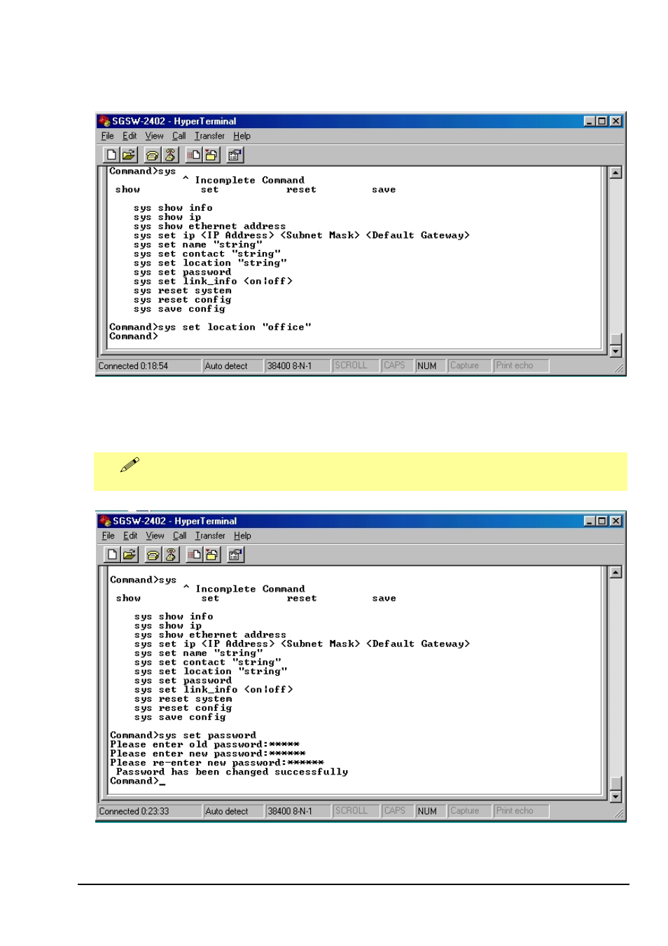 Sys set location "string, Sys set password | Planet Technology SGSW-2402 User Manual | Page 51 / 63