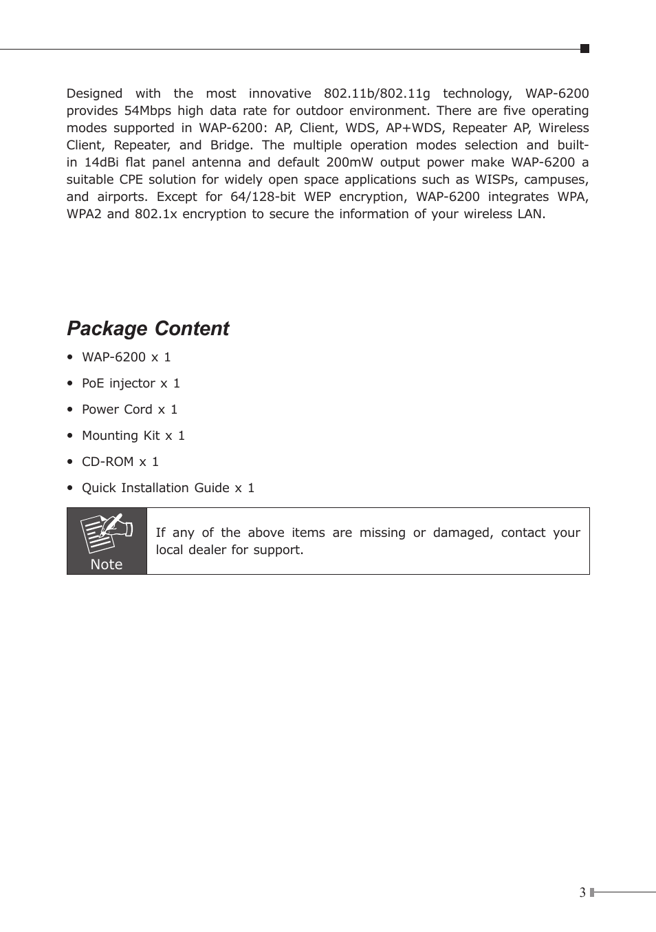 Package content | Planet Technology WAP-6200 User Manual | Page 3 / 8