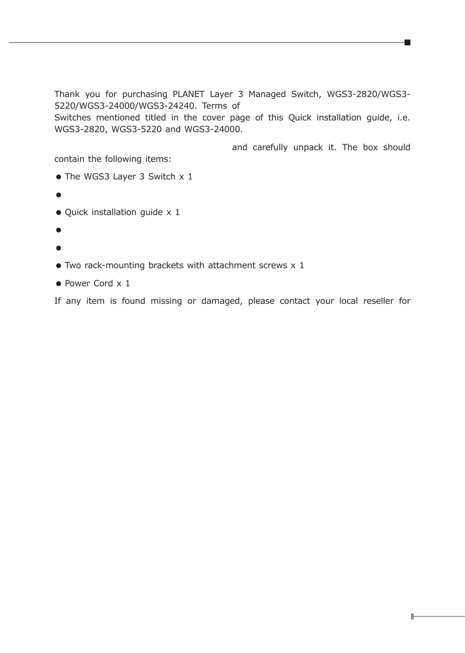 Package content | Planet Technology WGS3-5220 User Manual | Page 4 / 14