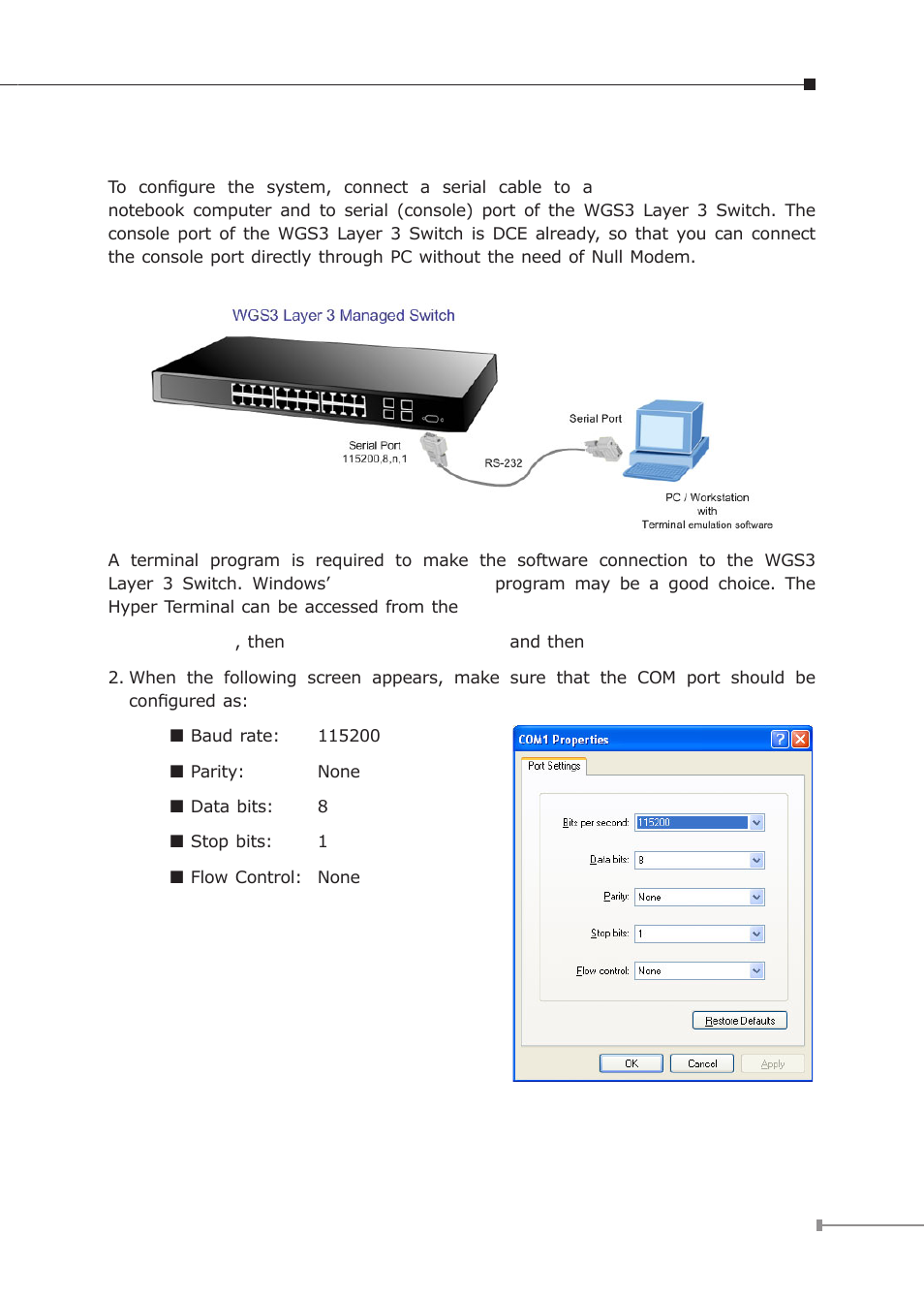 Terminal setup | Planet Technology WGS3-5220 User Manual | Page 6 / 14