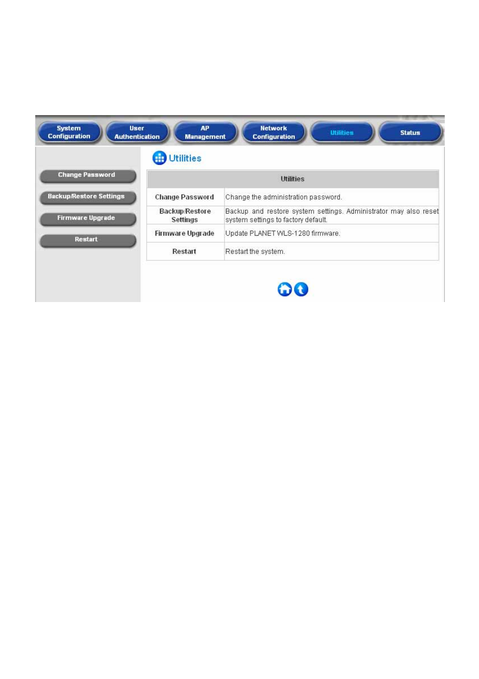 Utilities, Change password, 5 utilities | 1 change password | Planet Technology WLS-1280 User Manual | Page 110 / 152