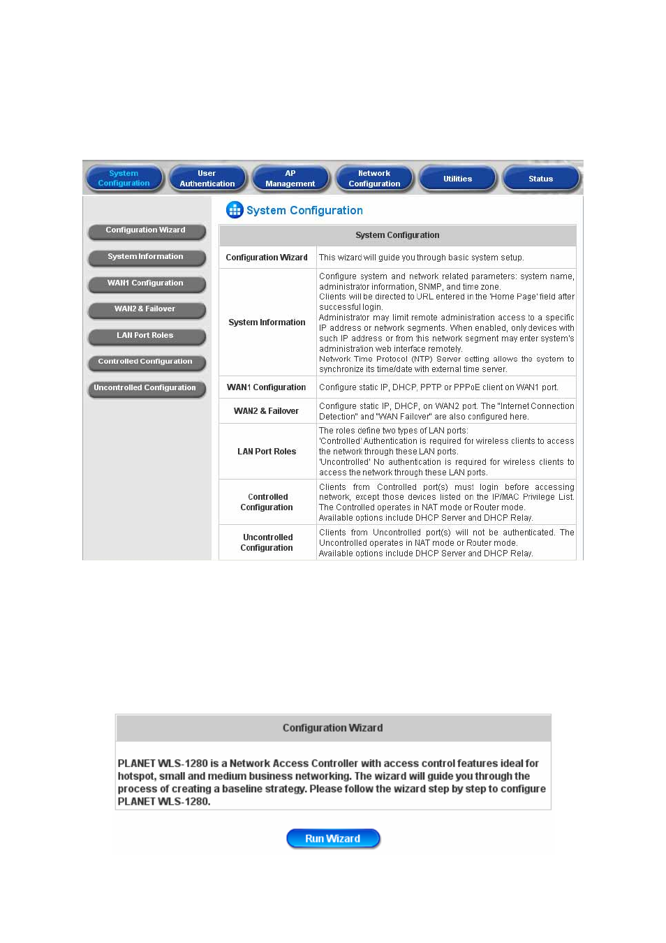 System configuration, Configuration wizard, 1 system configuration | 1 configuration wizard | Planet Technology WLS-1280 User Manual | Page 29 / 152