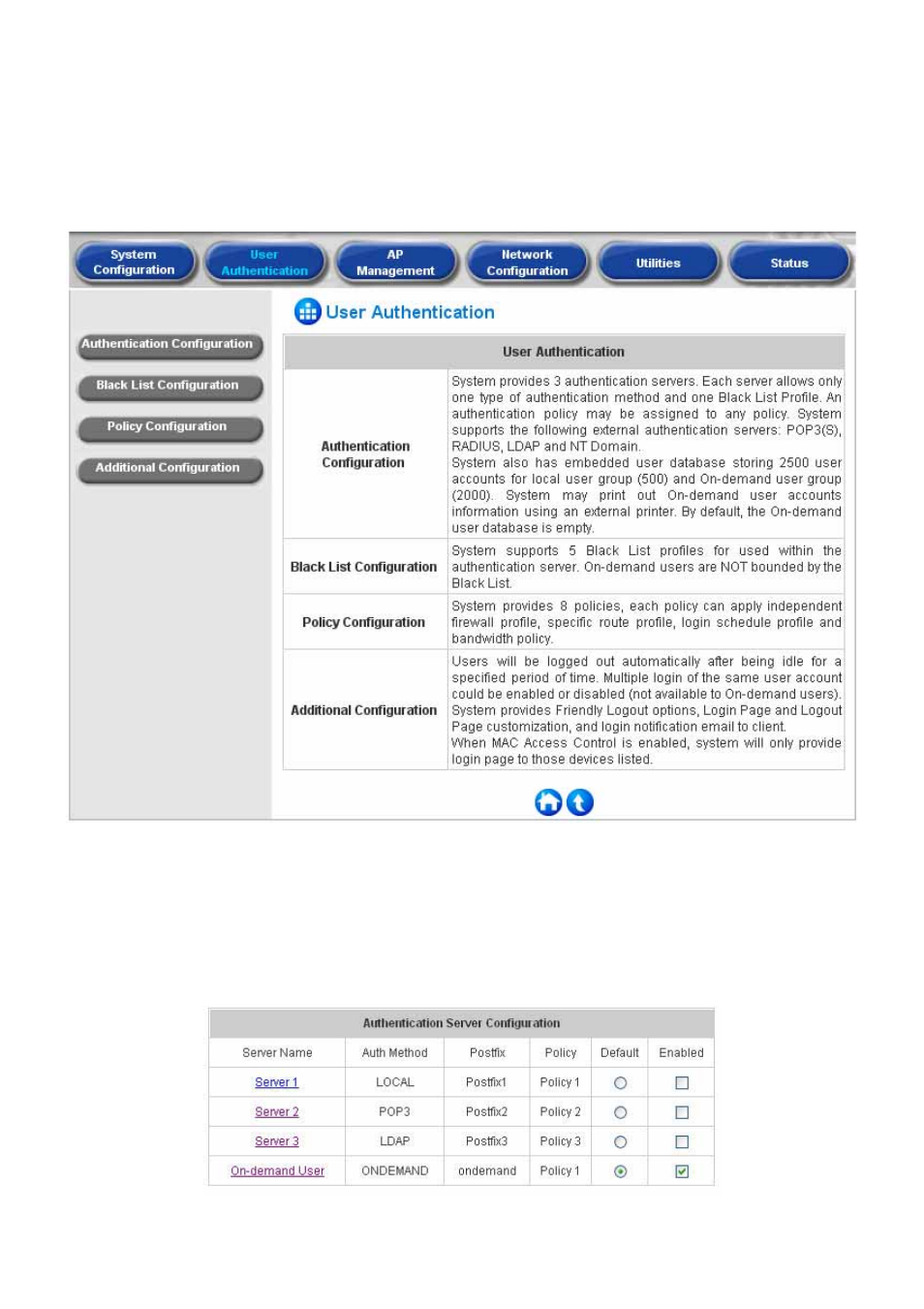 User authentication, Authentication configuration, 2 user authentication | 1 authentication configuration | Planet Technology WLS-1280 User Manual | Page 43 / 152