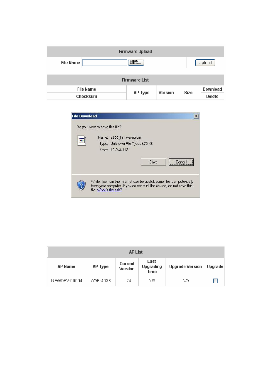 Firmware management, Ap upgrade, Network configuration | 4 network configuration, 5 firmware management, 6 ap upgrade | Planet Technology WLS-1280 User Manual | Page 99 / 152