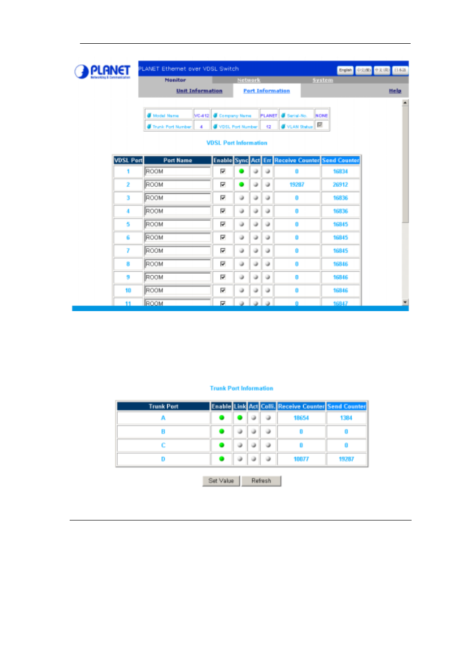 2 trunk port information, 3 system configuration, 1 system configuration | Planet Technology VC-412 User Manual | Page 17 / 46