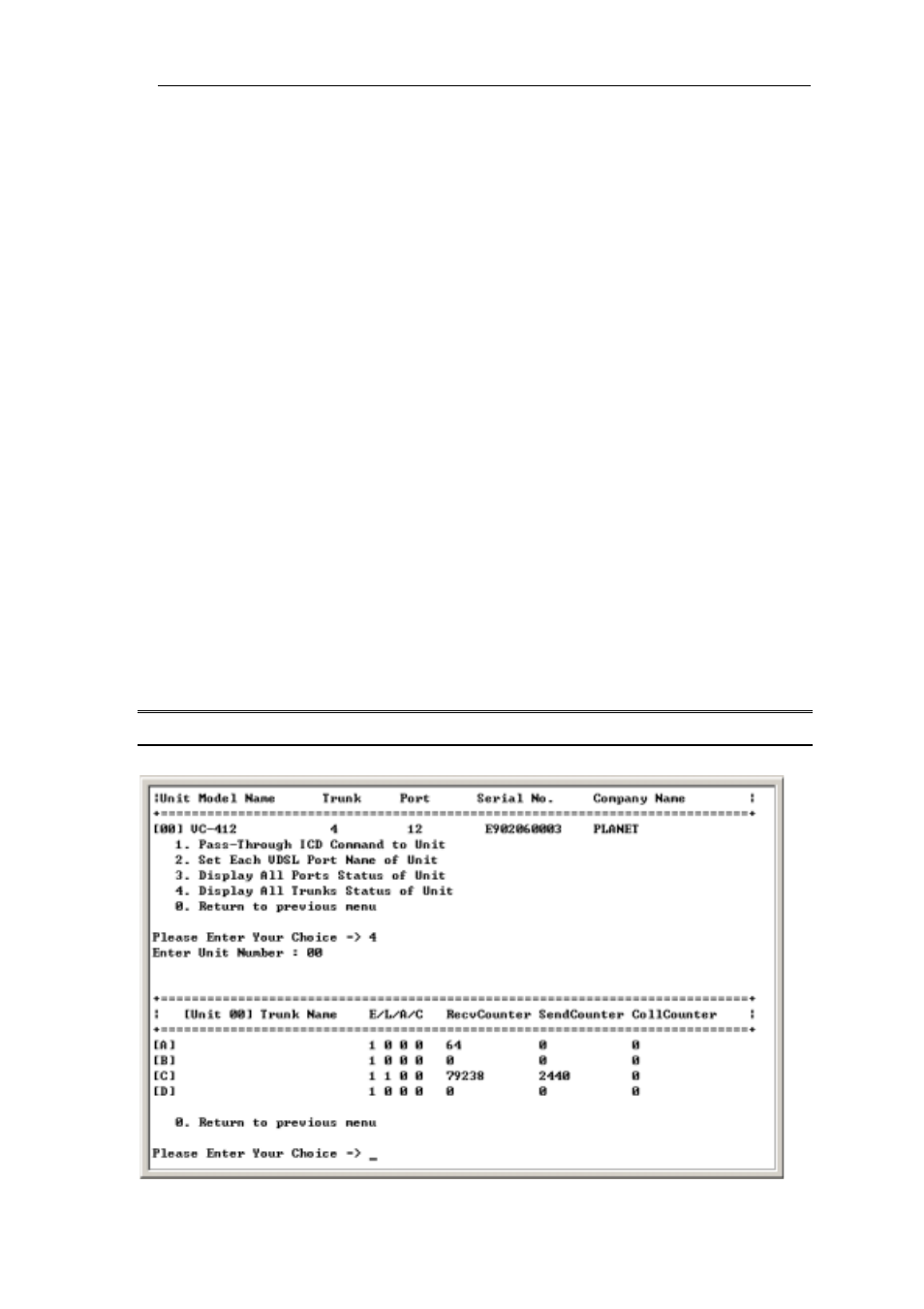 4 display all trunks status of unit | Planet Technology VC-412 User Manual | Page 32 / 46