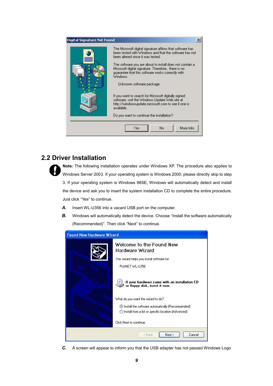 2 driver installation | Planet Technology WL-U356 User Manual | Page 13 / 28