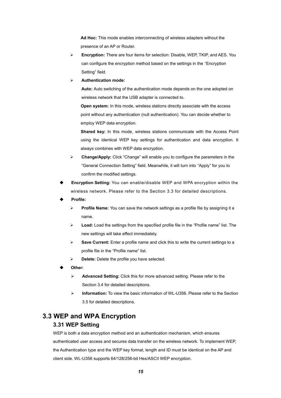 3 wep and wpa encryption, 31 wep setting | Planet Technology WL-U356 User Manual | Page 19 / 28