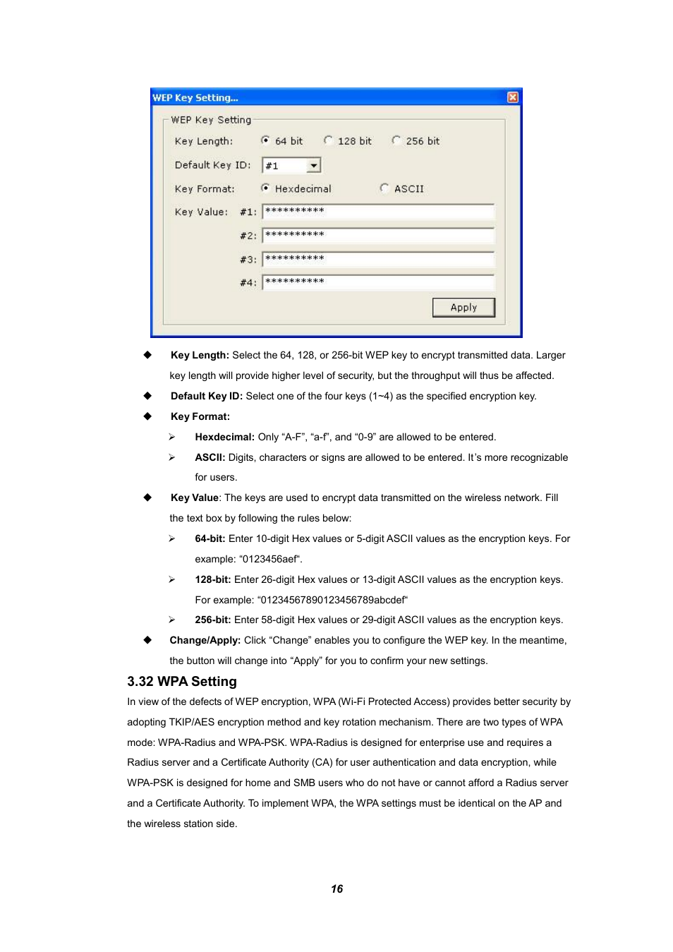 32 wpa setting | Planet Technology WL-U356 User Manual | Page 20 / 28