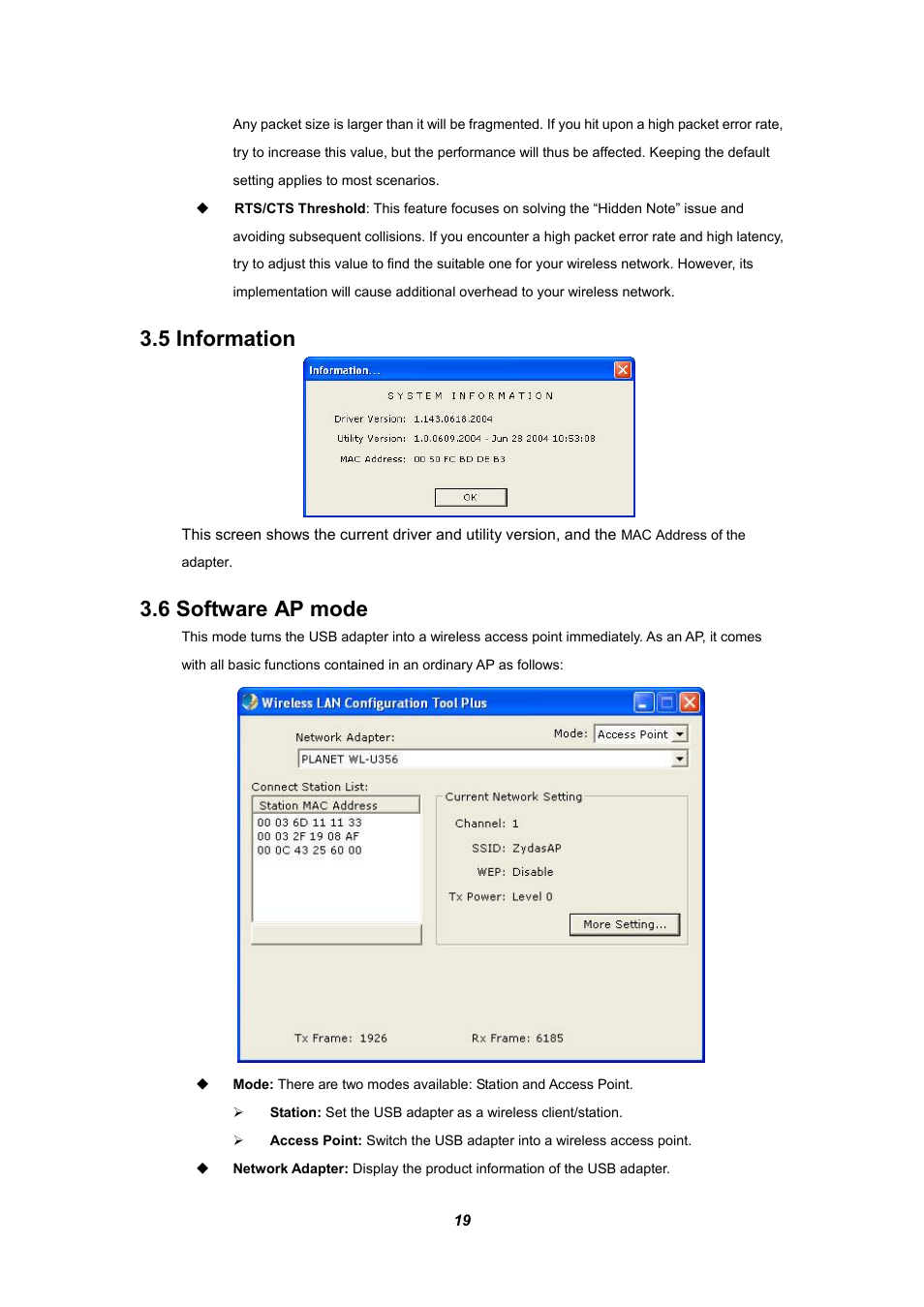 5 information, 6 software ap mode | Planet Technology WL-U356 User Manual | Page 23 / 28